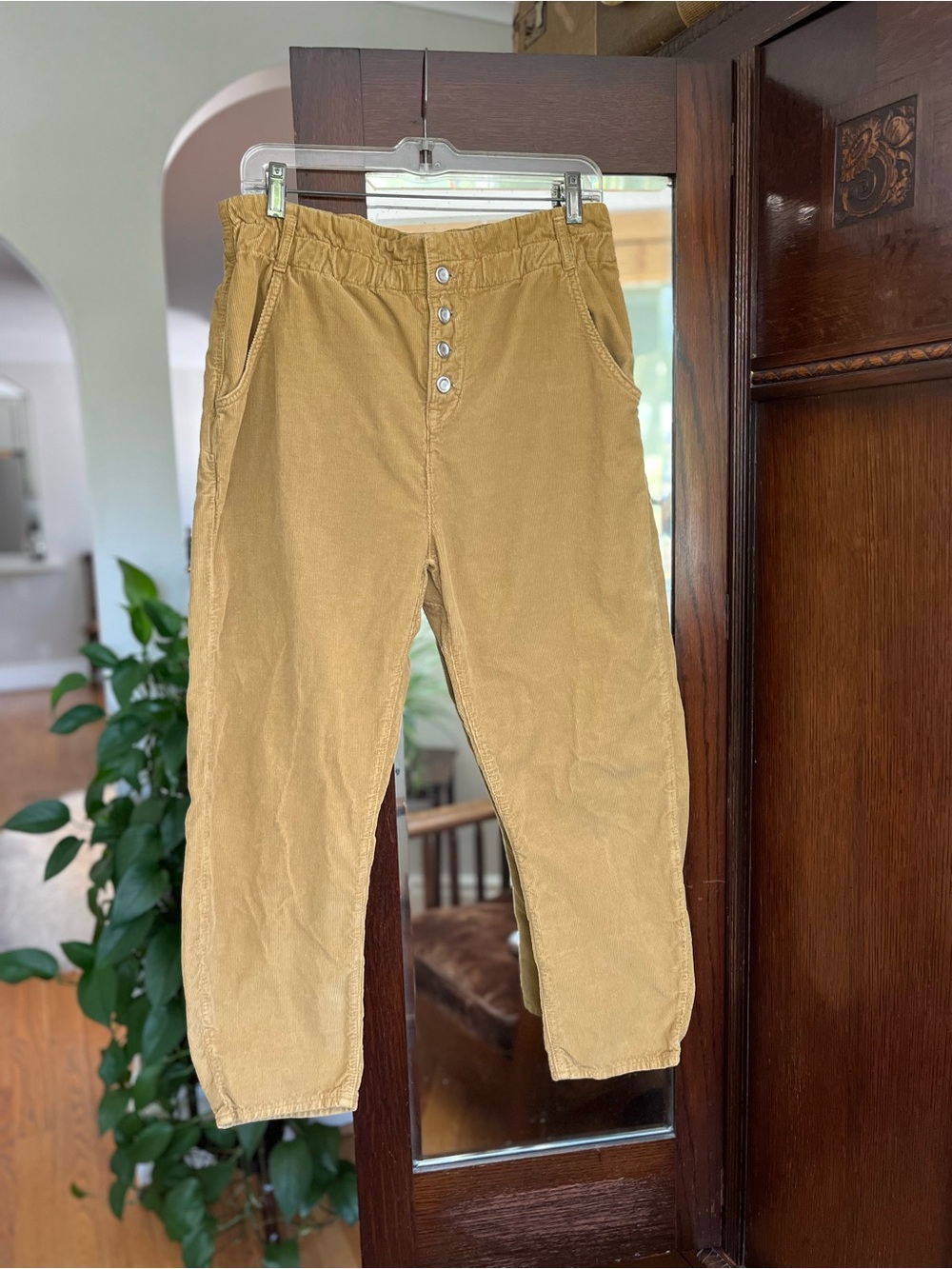 Zara Tan Corduroy Paperbag Pants Size 8